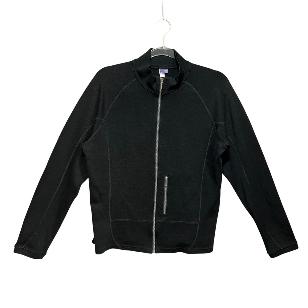 Ibex Womens XL Black Merino Wool Full Zip Jacket Mock Neck USA Active FLAW